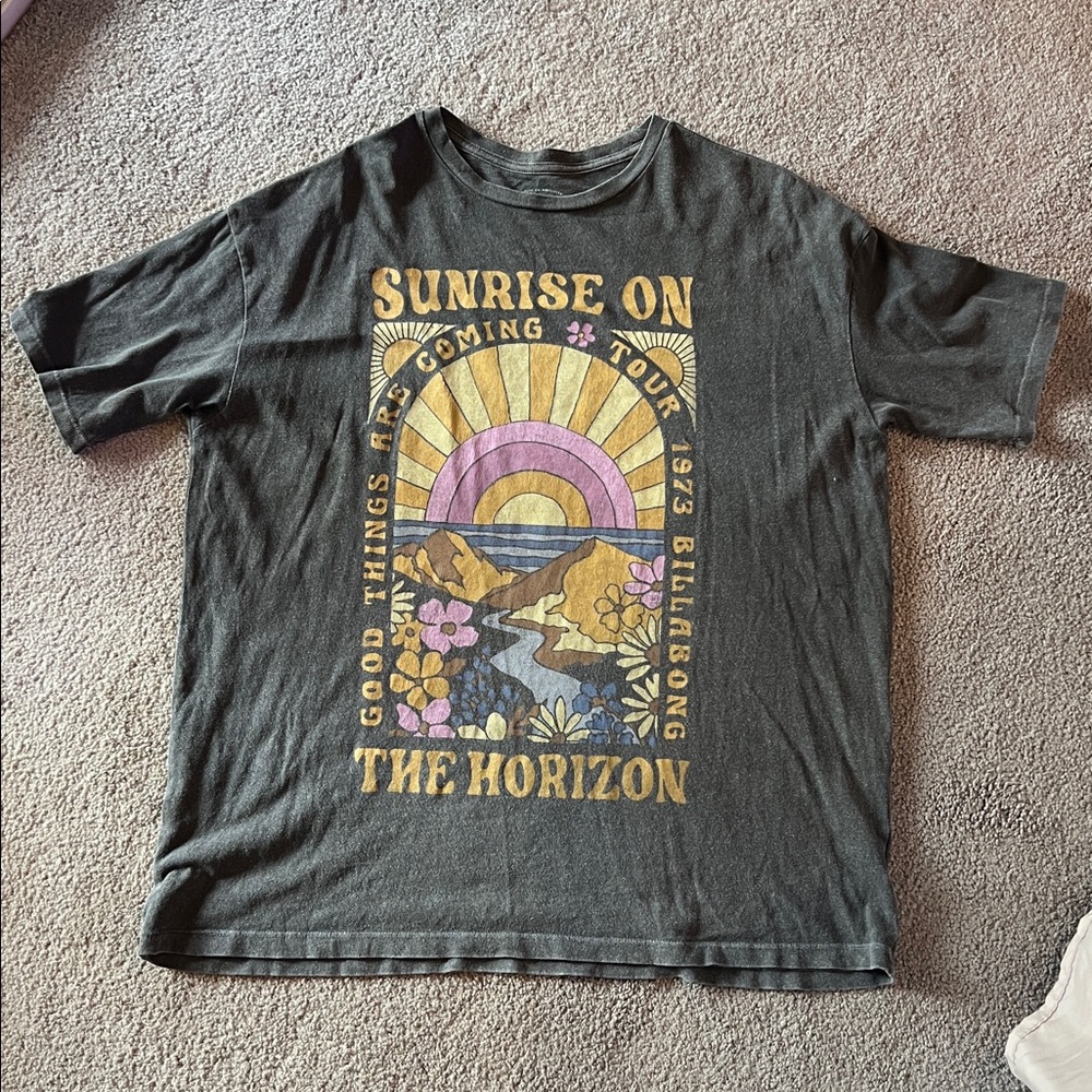 Billabong Black T-Shirt with Colorful Horizon Graphic